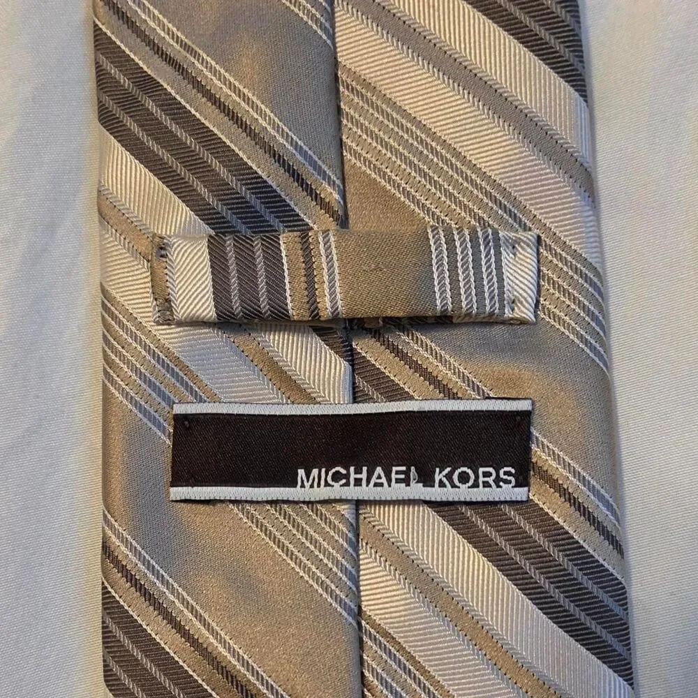 Michael Kors Imported Italian Silk Necktie Gold Brown Cream Business Formal